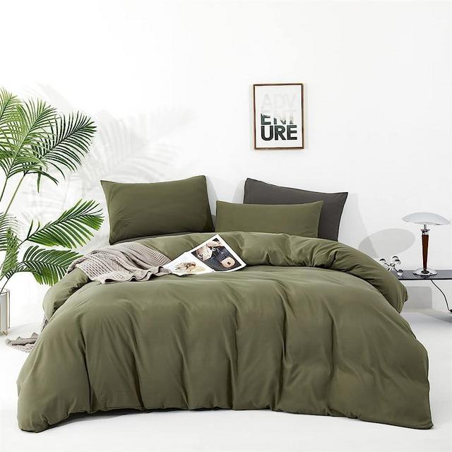 Luxlovery Army Green Comforter Set Queen Olive Green Bedding Comforter Set Full Solid Green Blanket Quilts Cotton Breathable Soft Minimalist Dark Green Comforters Set for Queen Bed