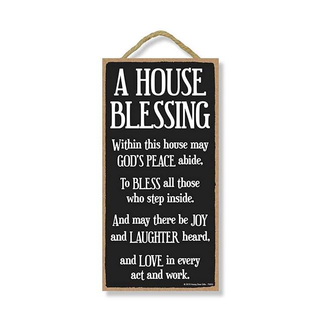 Honey Dew Gifts Inspirational Decor, A House Blessing 5 inch by 10 inch Hanging Sign, Wall Art, Decorative Wood Sign Home Decor