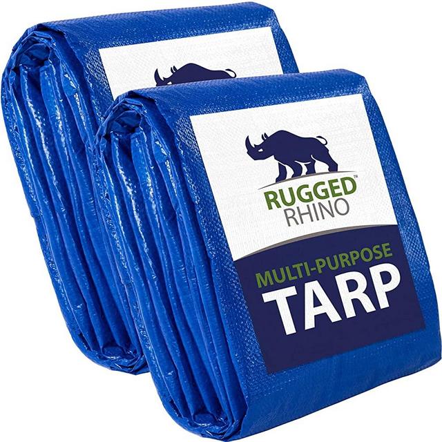 Rugged Rhino Tarp All Weather Protection 100% Waterproof Tarps, 8x10, 2 Pack, Tear UV and Temperature Resistant High Durability Reinforced Grommets, Multipurpose Outdoor Tarpaulin Accessories Camping