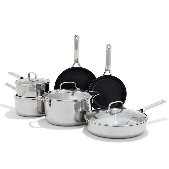 OXO Agility Tri-Ply Stainless Steel 13 Piece Kitchen Cookware Pots and Pans Set, Induction, PFAS-Free Ceramic Nonstick Coated Frypans, Saucepans, Stockpot, Quick Even Heating, Dishwasher and Oven Safe