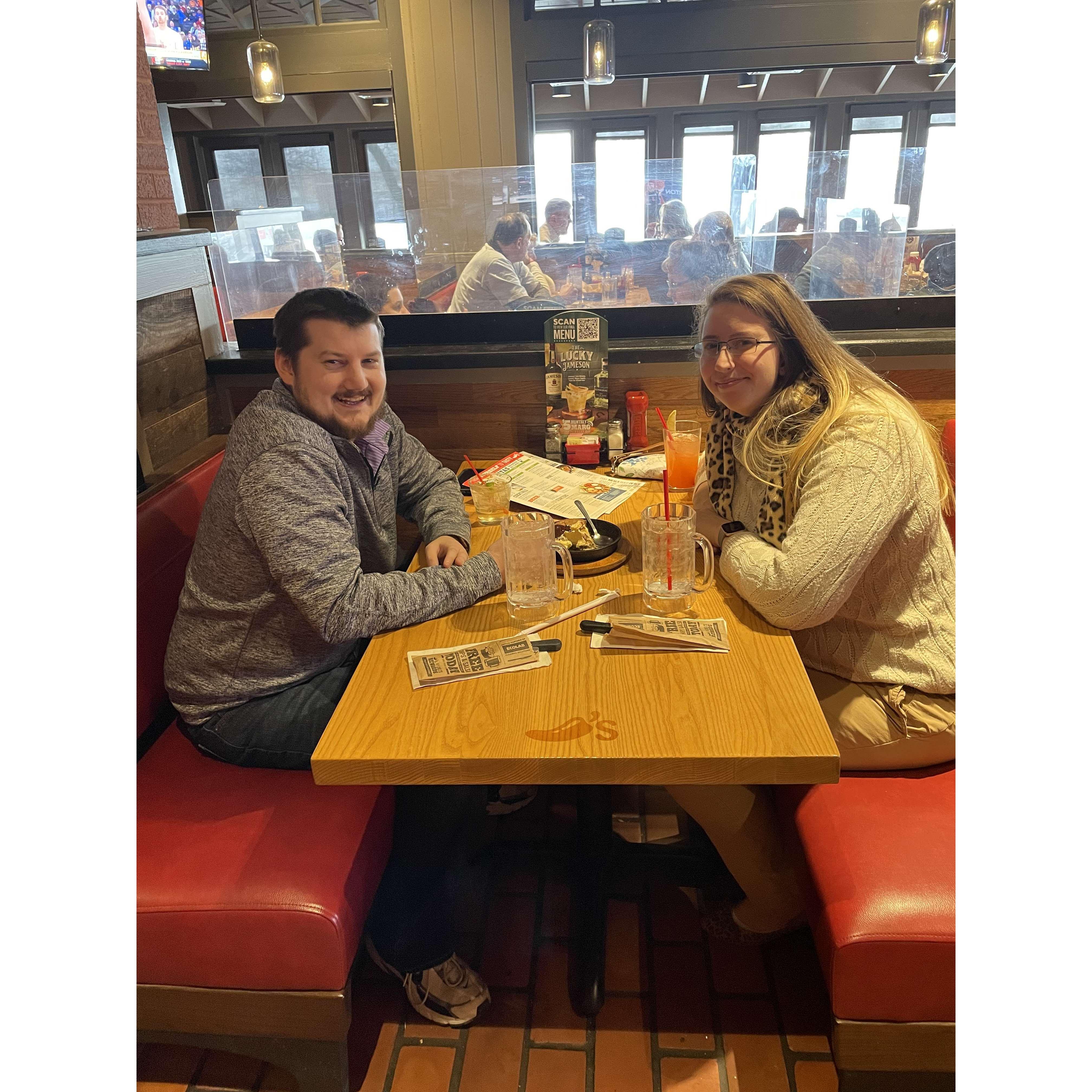 One of our dates, we did a date from the adventure challenge for couples book. We picked out an outfit for each at a thrift store and then went to dinner. 3/12/22