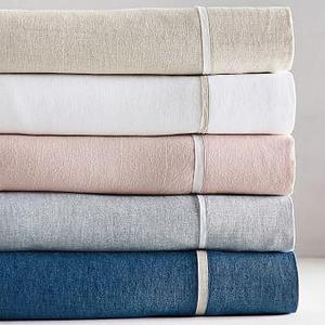 Belgian Flax Linen Contrast Flange Sheet Set - White/Natural