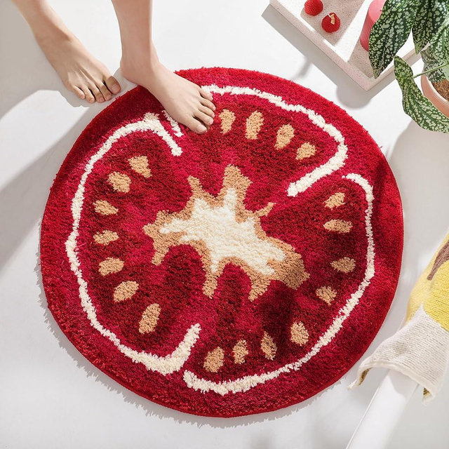 FROZZUR Tomato Cute Bath Mat for Bathroom, Red Round Bath Mat Non Slip Food Shaped Washable Bathtub Rug Bathroom Decor Tub Watermelon Kitchen Decoration