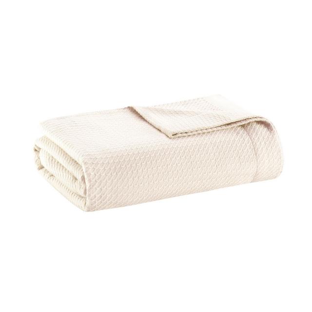 King Textured Cotton Blanket Ivory