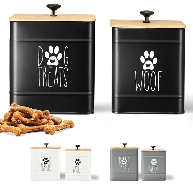 PERFNIQUE Dog Treat Container, Dog Treat Jar Set of 2 with Airtight Lid, Dog Cookie Jar for kitchen Counter, Pet Treat Container, Dog Treat Canister and Storage, 7.8x6.2 & 7.3x5.5(Black)