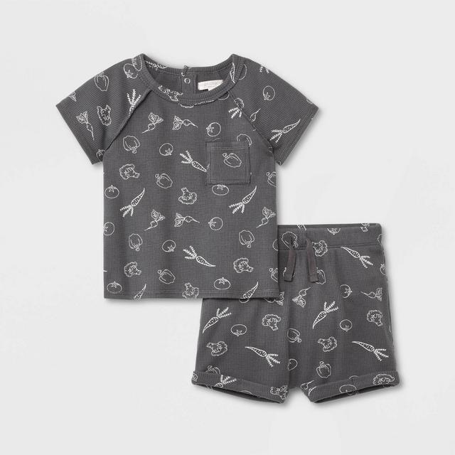 Grayson Collective Baby Veggies Thermal Top & Shorts Set - Gray 3-6M