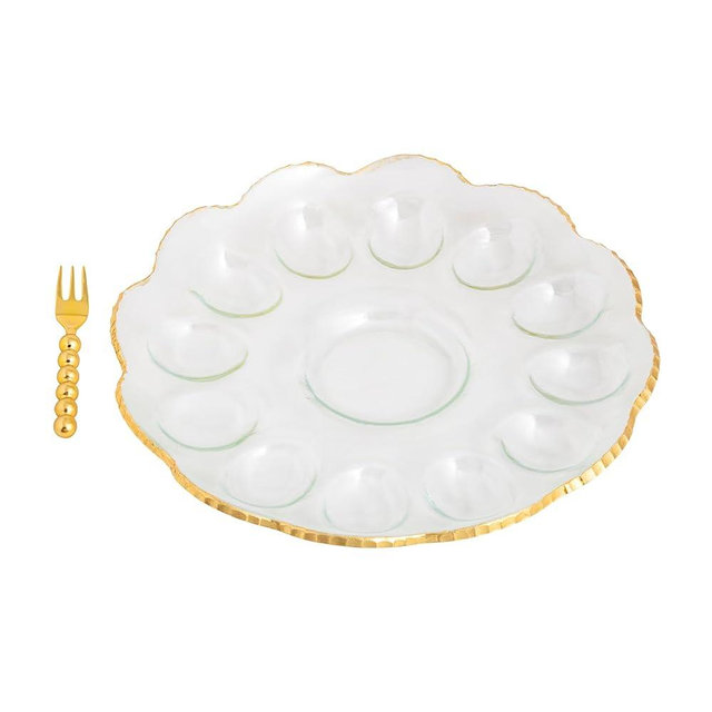 Mud Pie Christmas Gold Edge Deviled Egg Tray Set