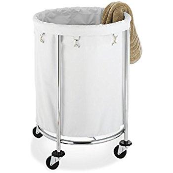 Whitmor Round Commercial Hamper White & Chrome with Wheels