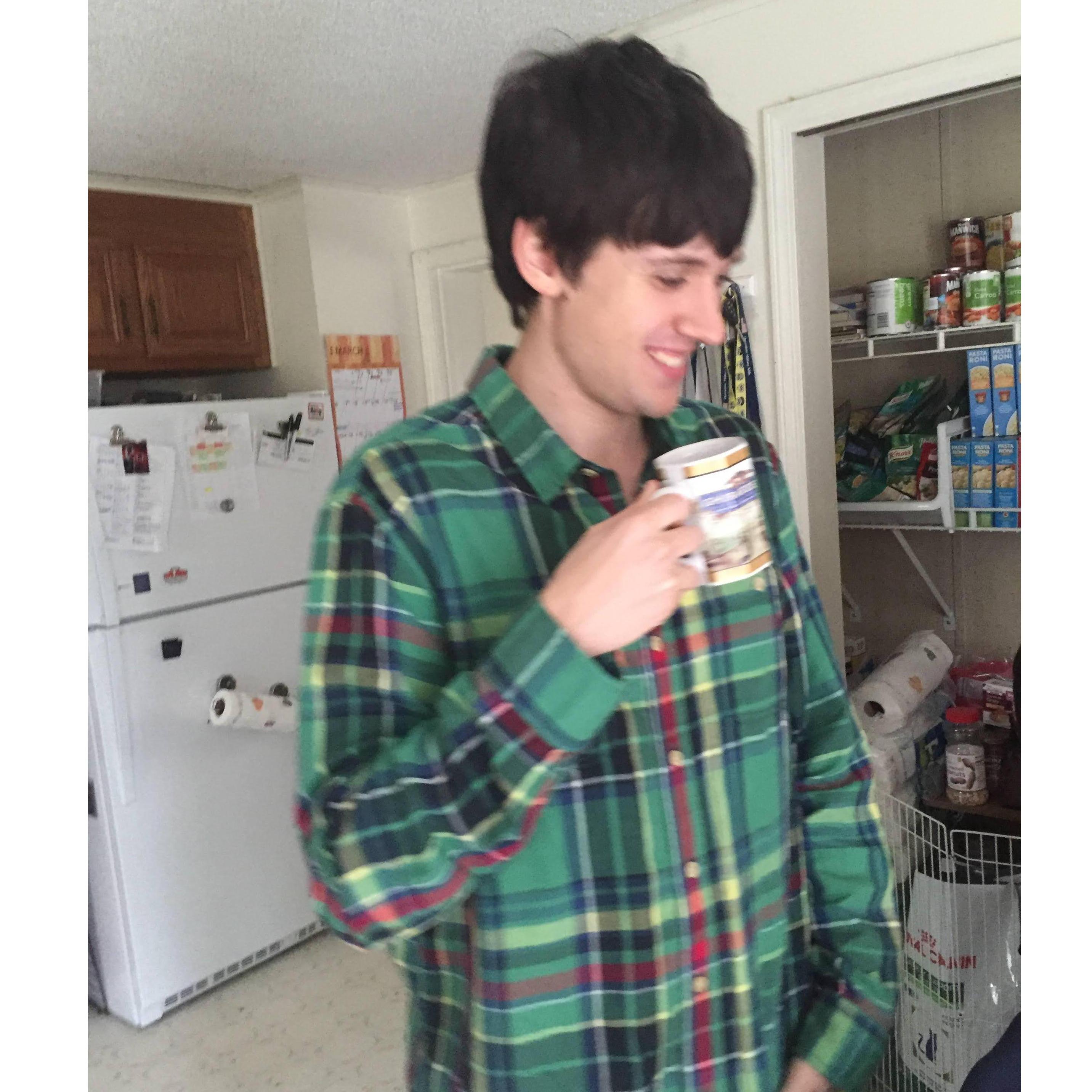 Our 1st year anniversary, Nathan was so happy about Jessie's gift to him.