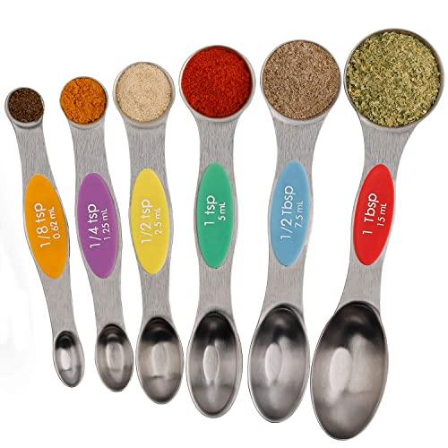 Magnetic Measuring Spoons Set Stainless Steel Dual Sided Stackable Teaspoons Tablespoons for Measuring Dry and Liquid Ingredients