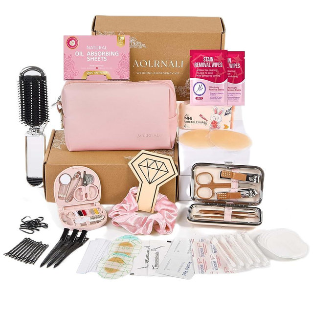 AOLRNALI Bridal Emergency Kit for Wedding Day, Wedding Essentials Survival Set for Team Bride, Must-Have 30+ Essentials Travel Kit with Makeup Bag