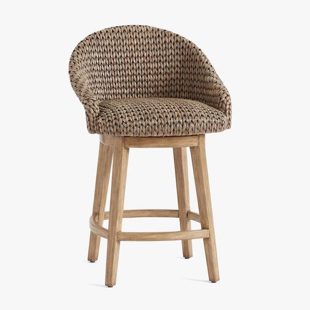 Seagrass Bucket Swivel Counter Stool, Gray Wash