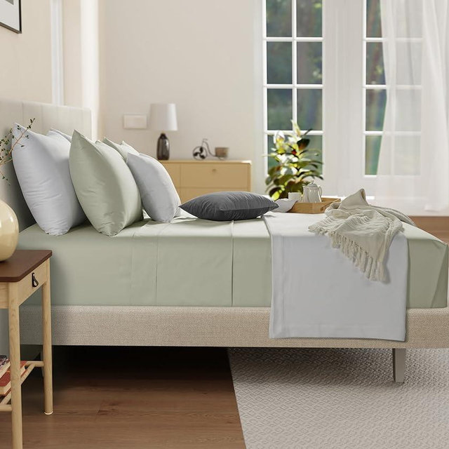 Queen Bed Sheets Set - 100% Organic Cotton Sheets Queen Size, 300 TC 4 PC Queen Bed Sheet, Breathable Sheets queen size bed set deep pockets, Hotel Luxury Bed Sheets Set, Cooling Sheets Queen - Sage