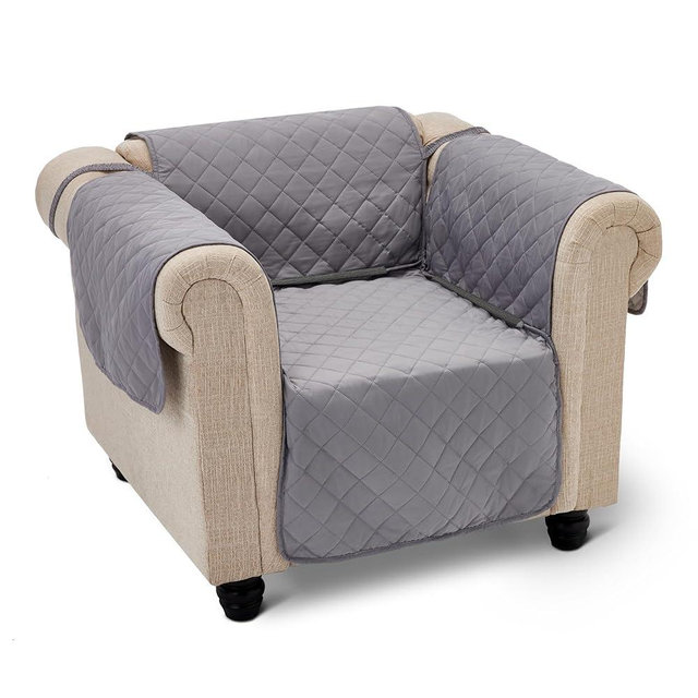 Amazon Basics Quilt Reversible Sofa Slipcover, one seat Sofa, Small, Gray/Light Gray