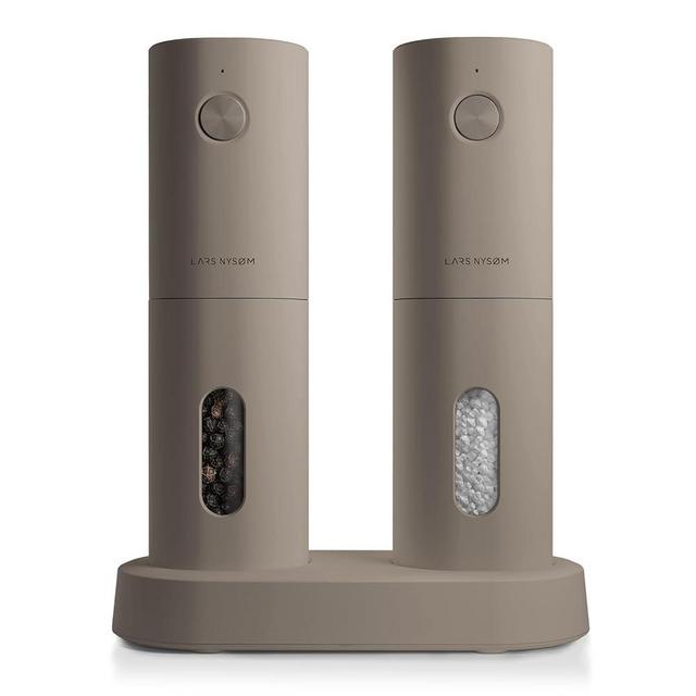 LARS NYSØM Electric Salt and Pepper Grinder Set I Automatic Salt and Pepper Mills with Adjustable Ceramic Grinder I USB Rechargeable Electric Spice Grinder Set (Greige)