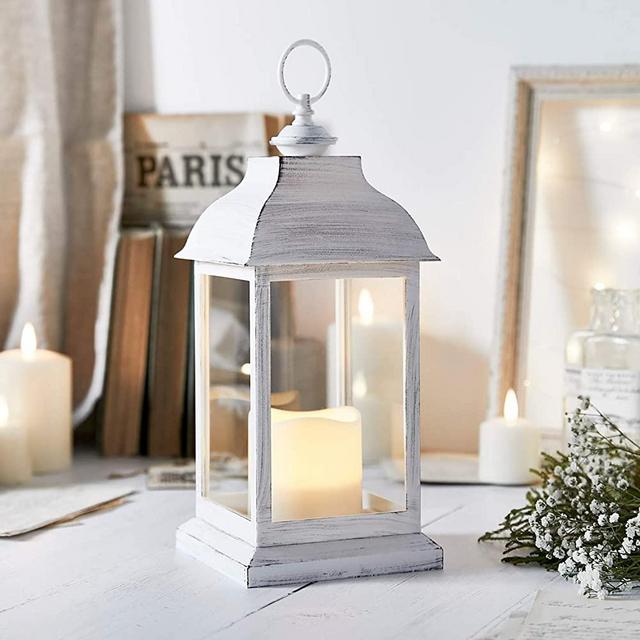 Lights4fun, Inc. 12" Rustic White Battery Operated Indoor LED Flameless Candle Lantern