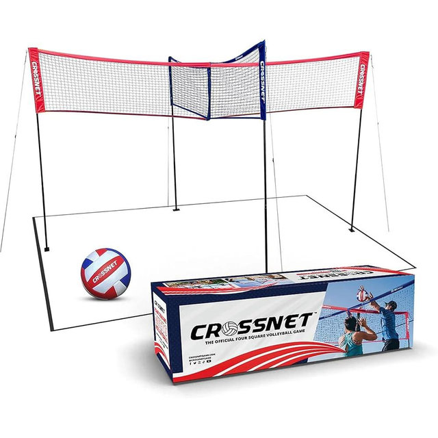 Vivere CROSSNET Quick Assemble 4 Square Volleyball Game Set for Adults and Kids with Volleyball Net, Backpack and Ball for Outdoor Games