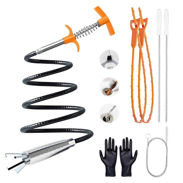 63 In Drain Snake Hair Drain Clog Remover Tool, Sink Drain Cleaner for Sewer Kitchen Bathroom Shower Tub Toilet Clogged Drains Opener Cleaning Tool, Flexible Grabber Claw Pick Up Reacher Tool