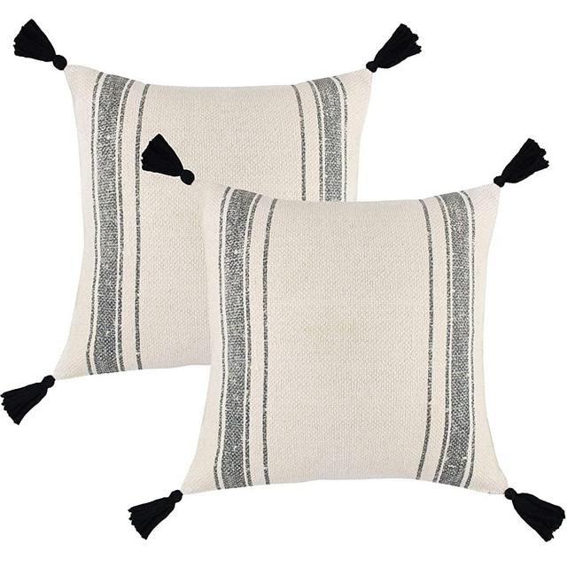 Woven Nook Decorative Tassel Throw Pillow Covers, Luca Style, 18 x 18 Inches (Set of 2)