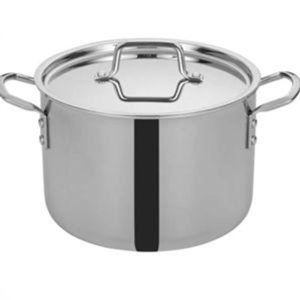 Winco TGSP-8 Stainless Steel 8 Quart Tri-Gen Tri-Ply Induction Ready Stock Pot with Cover