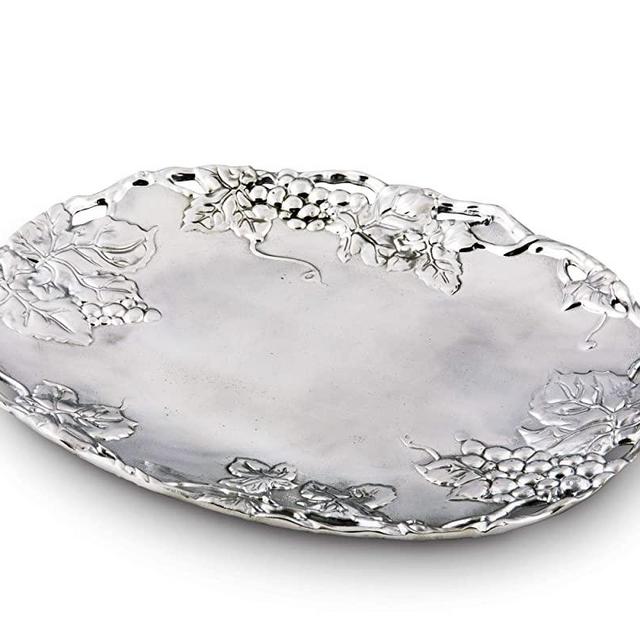 Arthur Court Designs Aluminum Grape Oval Platter Grape Pattern Sand Casted in Aluminum with Artisan Quality Hand Polished Designer Tanish-Free 18.5 inch x 14.5 inch