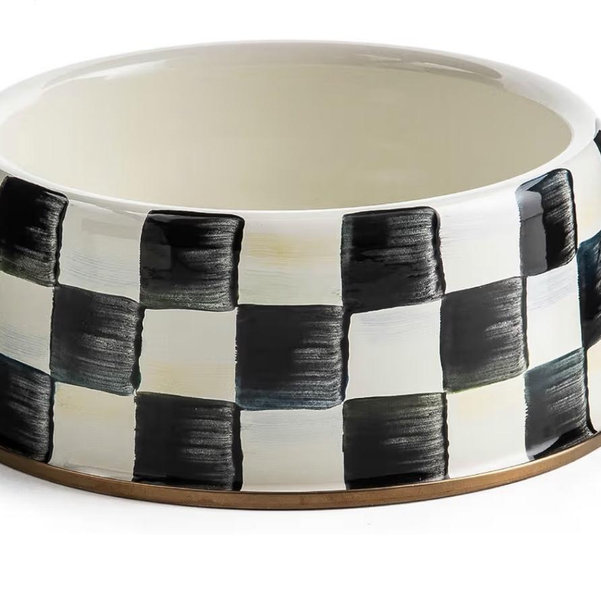MACKENZIE-CHILDS Pet Bowl, Cute Cat and Dog Bowl for Food and Water, Black-and-White Courtly Check, Large
