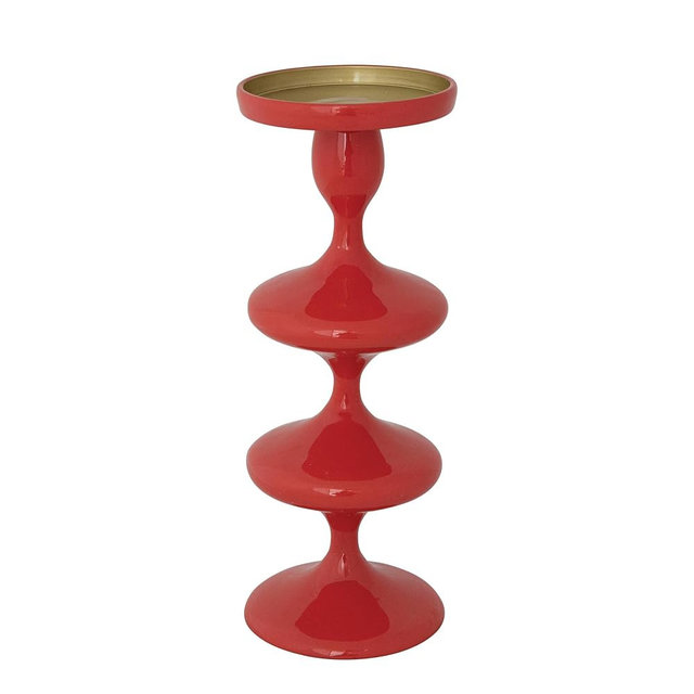 Creative Co-Op Tall Enameled Aluminum Pillar Candle Holder, Coral Color
