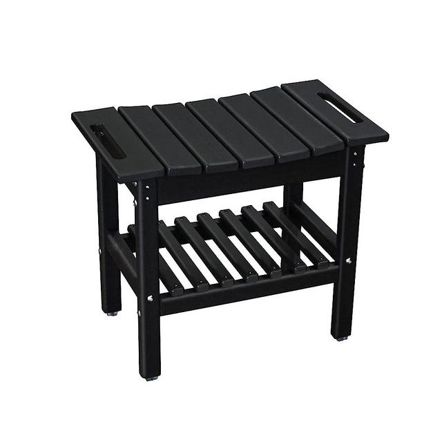 Shower Bench with Storage Shelf, HDPE Material Waterproof, Bathtub Side Table, Suitable for Bathroom Shower Stool, Suitable for All Ages, 19.3x11.8x17.3 Inches (Black)