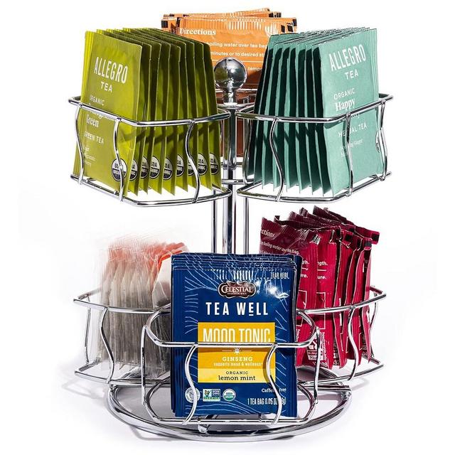 Sorbus Tea Bag Spinning Carousel - Tea Caddy Organizer for Countertop - Matcha Station Accessories - 2 Tier Revolving Storage for Pantry - Holds Up to 60 Large Tea Bags