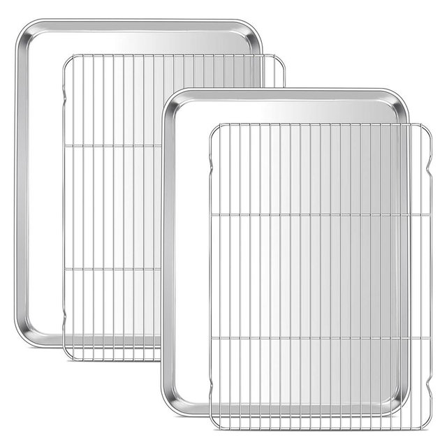 E-far Large Baking Sheet with Wire Rack (2 Pans + 2 Racks), 20 x 14 Inch Stainless Steel Cookie Pans Tray & Cooling Rack for Baking, Non Toxic & Heavy Duty & Rust Free, Oven & Dishwasher Safe