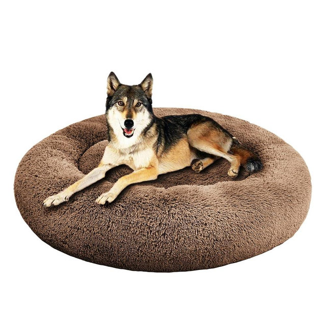 SAVFOX Plush Calming Donut Dog Beds for Small Dogs, Medium, Large & X-Large Breeds, Comfy Cuddler Dog Bed and Cat Bed in Faux Fur, Washable, Multiple Sizes S-XXL