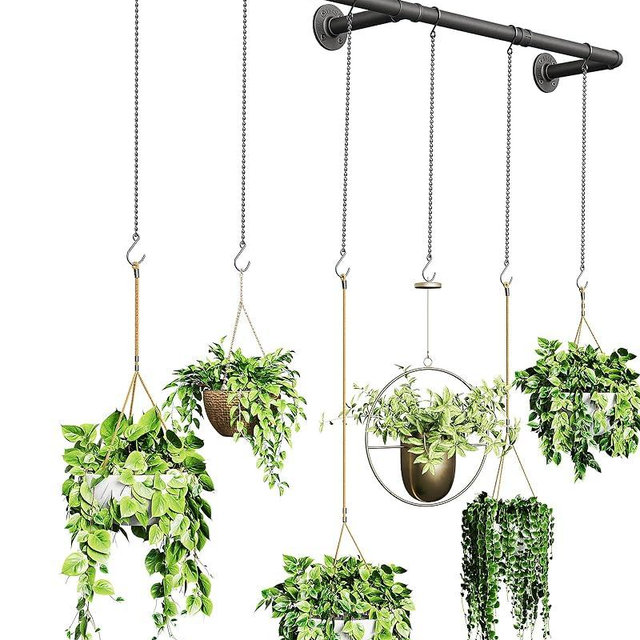 SOFITORG Plant Hanger Indoor, Hanging Planters for Indoor Plants with 6 Hanging Chains, Wall Plant Hanging Rod for Window Ceiling, 65 Inch, Metal/Black