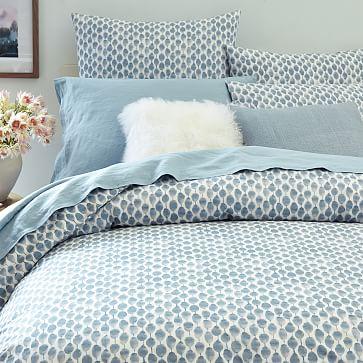 Organic Stamped Dot Duvet Cover, King, Moonstone