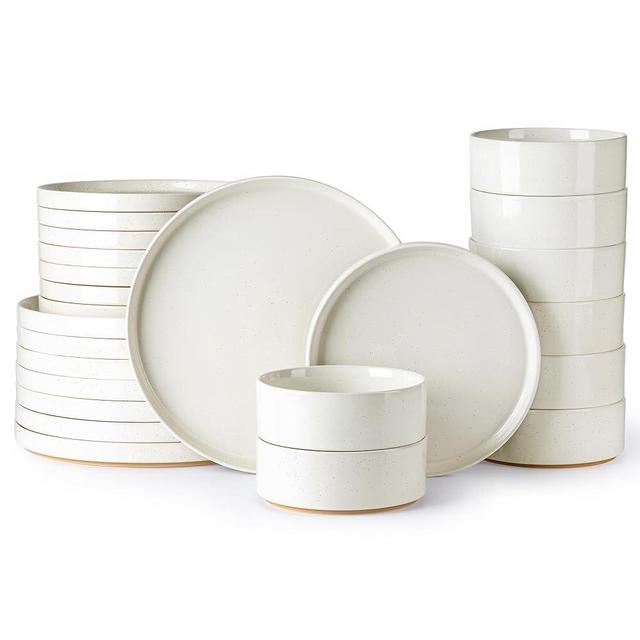AmorArc Ceramic Dinnerware Set for 8 | Speckled Stoneware Plates and Bowls with Rustic Terracotta Underside| Scratch Resistant,Dishwasher & Microwave Safe Dishes Sets- 24pcs Beige