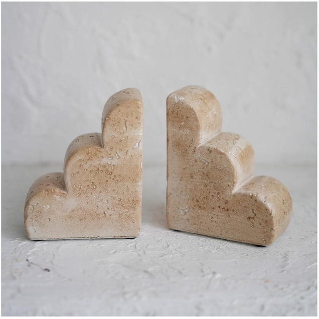 Chagoart Book Ends for Shelves-Concrete Heavy Duty Bookends-Book Stopper- Decorative Bookends for Heavy Books-Travertine Marble Look Book Ends Unique -Scallop Stone Bookends for Desk-Book Holder