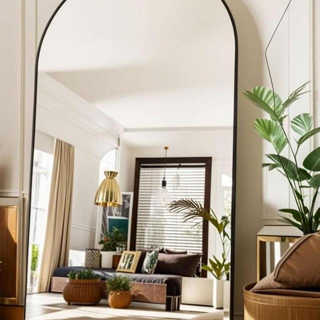 KOMCOTE Oversized Full Length Mirror, Arch Mirror Full Length, Floor Length Mirror, Arched Floor Mirror, 77"x38" Wall Mirror Full Length, Bedroom Mirror Full Length, Black Floor Mirror for Living Room