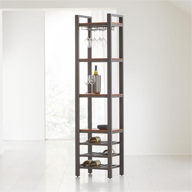 Pilsen Graphite Modular Wine Tower with Walnut Shelves