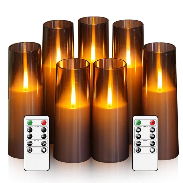 kakoya Flameless LED Candles Upgraded Realistic Flickering Flame,7Pcs Battery Operated Candles with Remote Timers,LED Pillar Candles for Home Decor,Christmas,and Parties（Grey）
