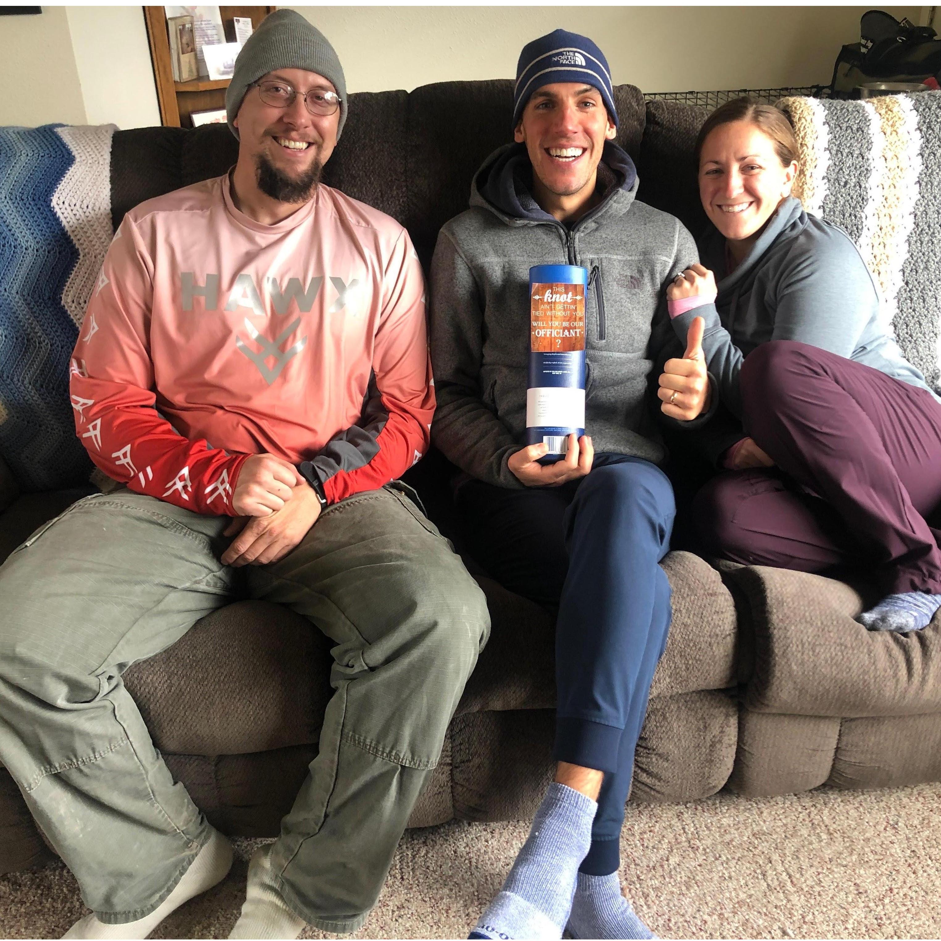 James graciously accepting role of officiant.