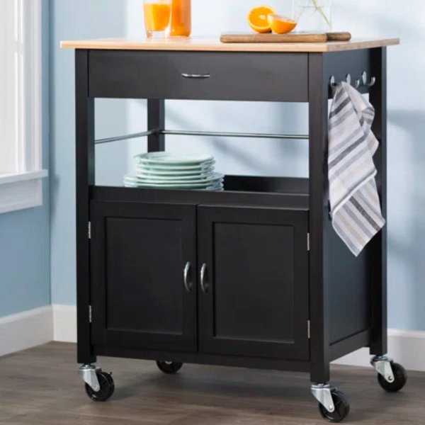 Lark Manor Alezandro Kitchen Island Cart with Natural Butcher Block Bamboo Top | Wayfair