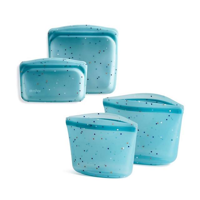 Stasher Platinum Silicone Food Grade Reusable Storage Bags & Bowls, Sea Spray (Bundle 4-Pack) | Reduce Single-Use Plastic | Cook, Store, Sous Vide, or Freeze | Leakproof, Dishwasher-Safe, Eco-friendly
