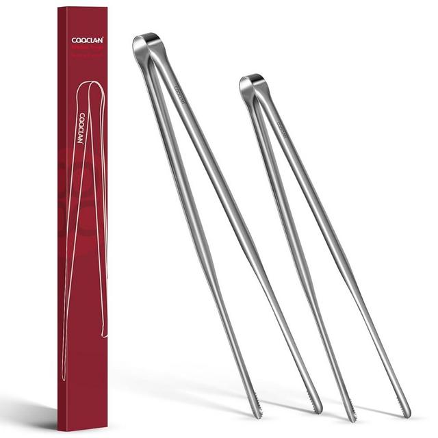 Precision Serrated Non-Slip Tips Cooking Tongs 2 Set (Extended 9" & 12"), One-Piece Easy to Control Stainless Steel Kitchen Tweezer Tongs, Multi-Purpose Food Tweezers for Baking, Food Plating, BBQ