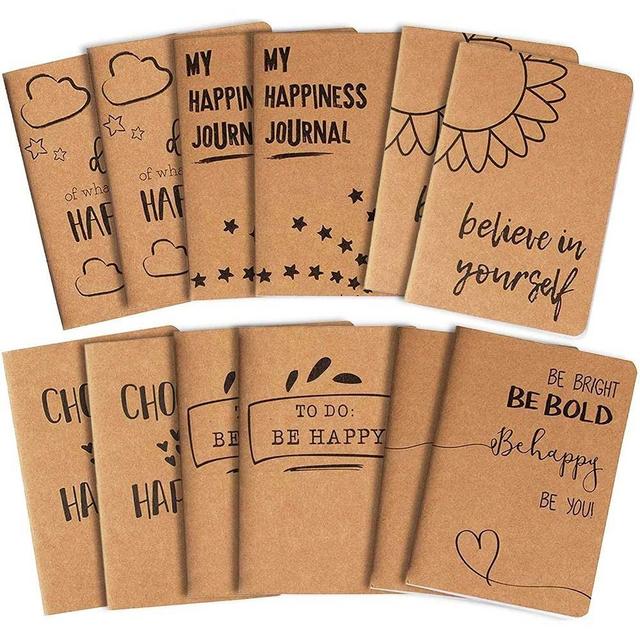 12 Pack Kraft Paper Notebook, Happy Journal (4 x 5.75 in.)