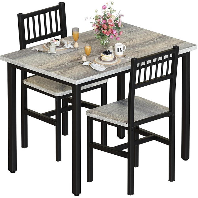 AWQM 3 Piece Dining Table Set for 2, Small Kitchen Table Set for 2 with Chairs,Wood Breakfast Nook Table and Chairs Set of 2,Dinette Set for Small Space,Dining Room,Apartment, Grey