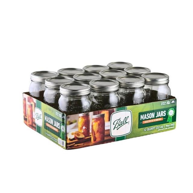 Ball - 32oz Wide Mouth Jars with Lids & Bands 12 Pack Jars, Large Glass Mason Jar for Food Storage with airtight Lid, 0.25 Gallon Glass Jar with Lid and Bands, Set of 12