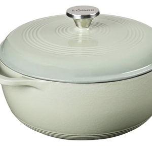 Lodge 6 Quart Enameled Cast Iron Dutch Oven with Lid – Dual Handles – Oven Safe up to 500° F or on Stovetop - Use to Marinate, Cook, Bake, Refrigerate and Serve – Desert Sage