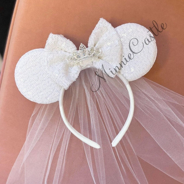 Mickey ears with tiara, Bride ears, Mickey ears, Bride Minnie ears, Bride Disney ears headband, Wedding ears, anniversary Mickey mouse ears