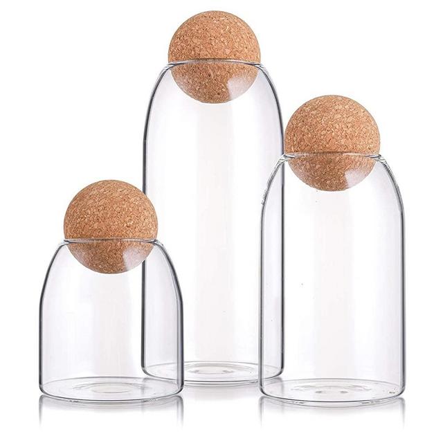 Suwimut 3 Pack Glass Jar with Airtight Seal Wood Lid Ball, Clear Candy Jar Mason Jars Food Storage Canister for Serving Spice Sugar Salt Tea Coffee, 500ML, 900ML, 1200ML