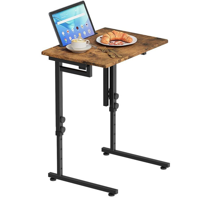 Katrawu Folding TV Tray Dinner Table for Living Room,Adjustable Height Tv Tray,Portable Dinner Snack Trays Table,Small Foldable C-Shaped End Table for Eating with No Assembly Required (Brown)