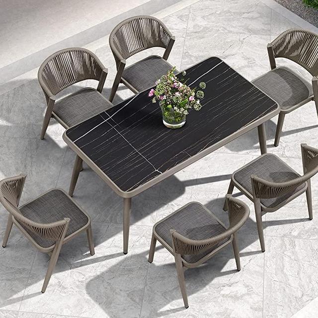 PURPLE LEAF 7 Pieces Outdoor Dining Set All-Weather Wicker Outdoor Patio Furniture with Table All Aluminum Frame for Lawn Garden Backyard Deck Patio Dining Set with Cushions, Grey